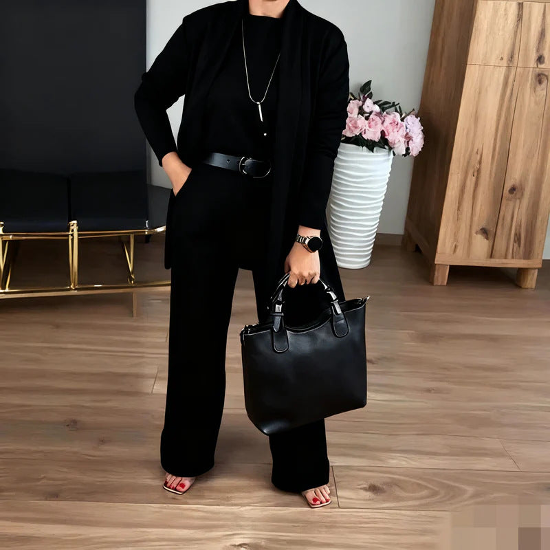 Elegant Longline Cardigan & Top & Pants 3-Pieces Set