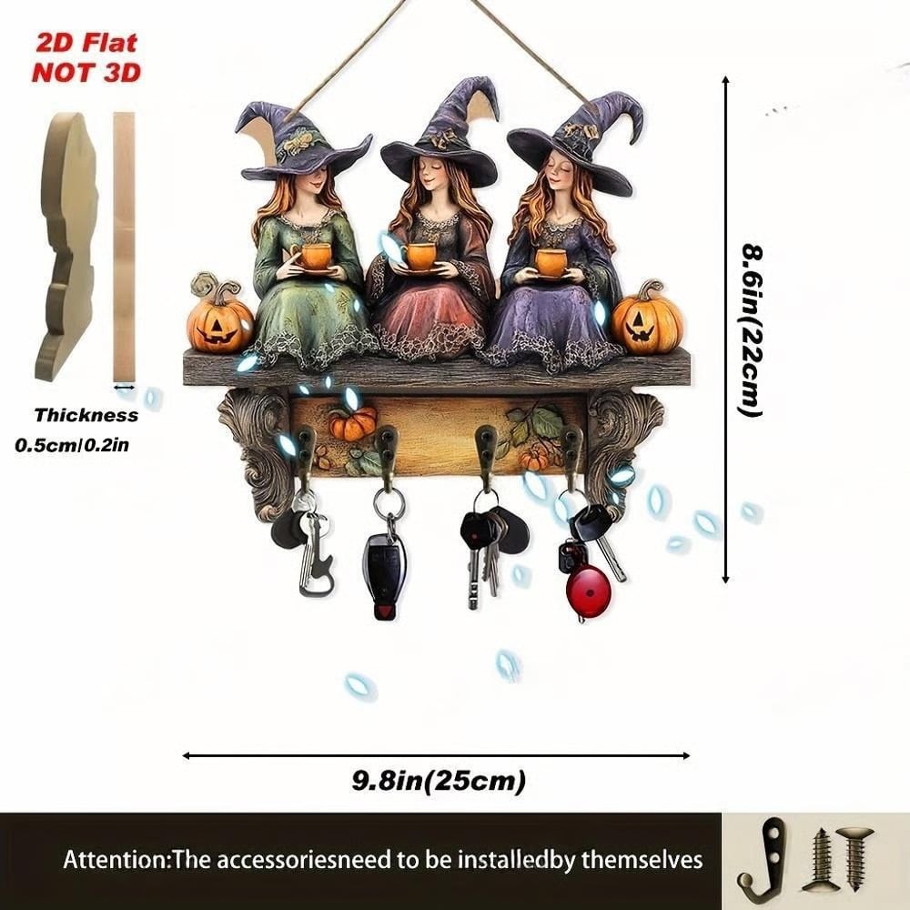 🎃2025 Halloween Witch Keyring Wooden Wall Decoration