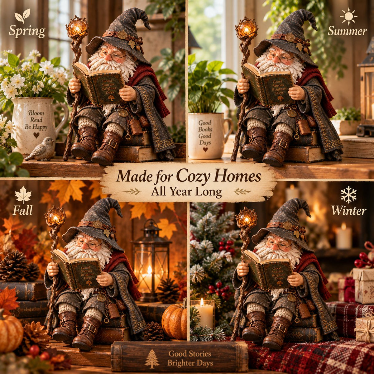 đ„LAST DAY 50% OFFđ§ââïž The Wandering Scholar Gnome â Enchanted Reading Wizard Figurine