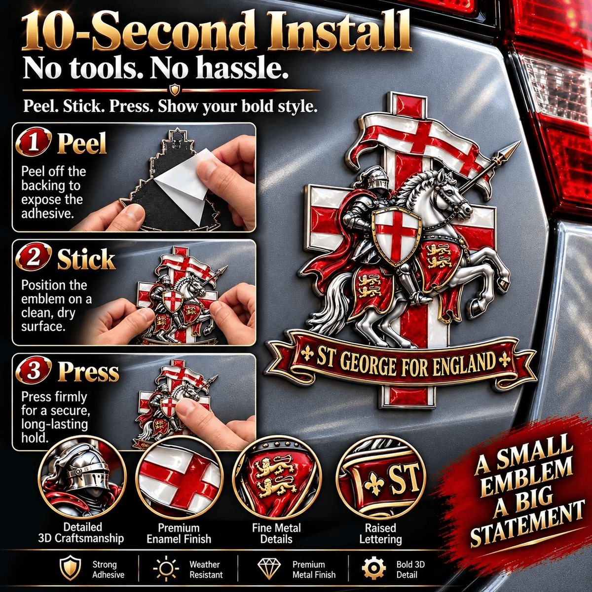 š”ļø āSt George for Englandā Protection & Blessing Commemorative Metal Car Emblem