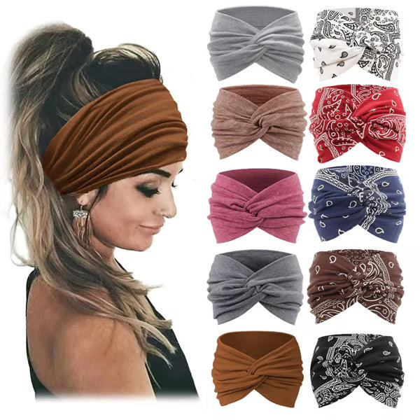10 Pack Wide Knotted Turban Headbands for Women