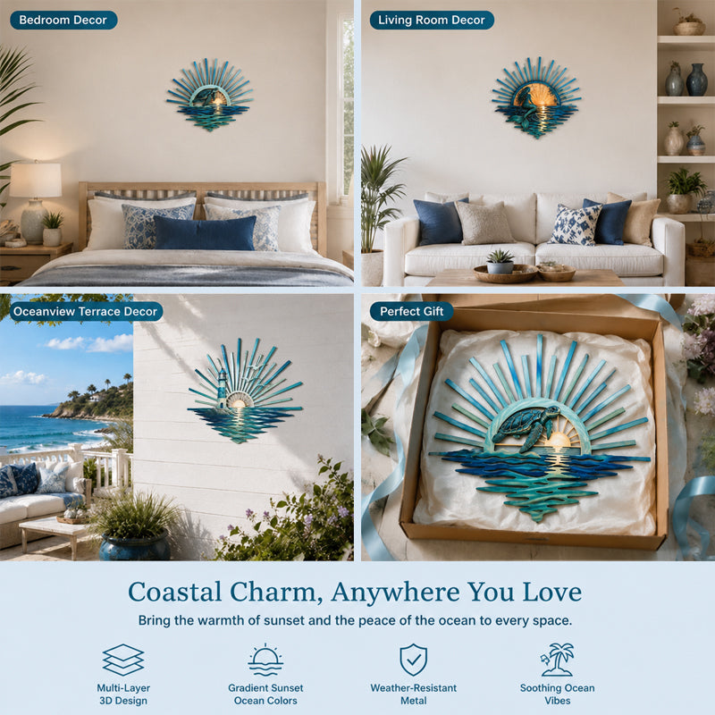 ⏳ Last Day 49% OFF – 🌊 Coastal Sunrise Metal Wall Art🐚