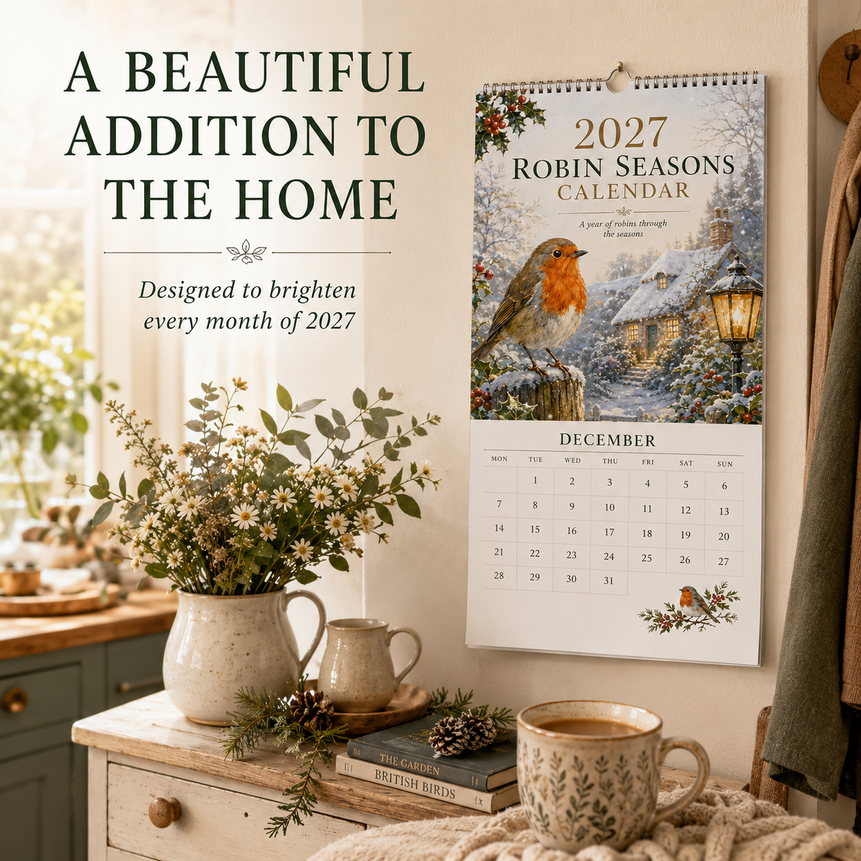 2027 Robin Seasons Calendar – British Countryside Garden Bird Wall Calendar & Gift for Bird Lovers
