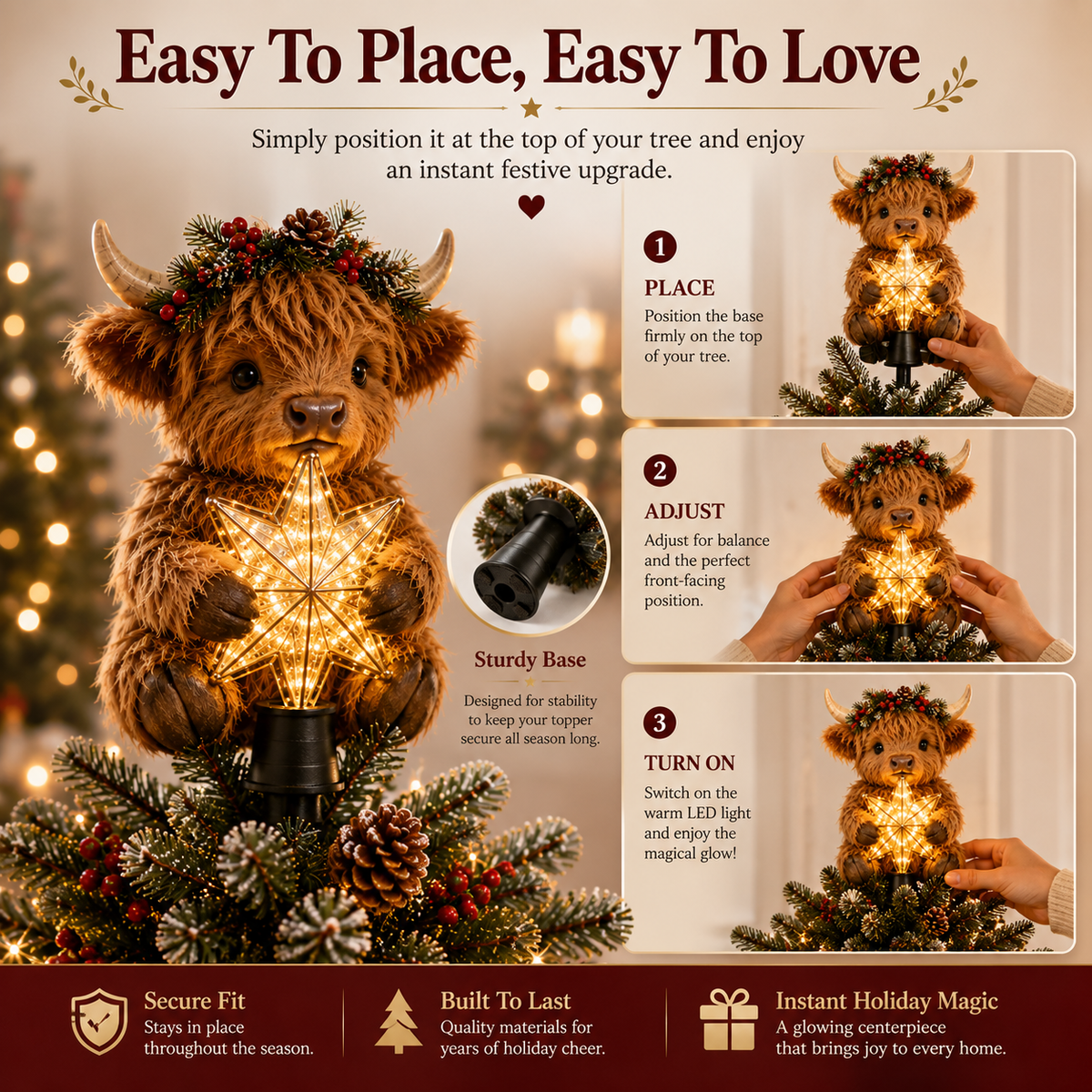 šBaby Highland Cow Glowing Star Tree TopperāØ