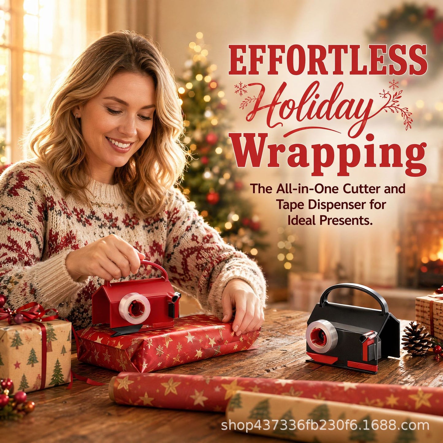 2-in-1 Wrapping Paper Cutter & Tape Dispenser - Faster Gift Wrapping Tool