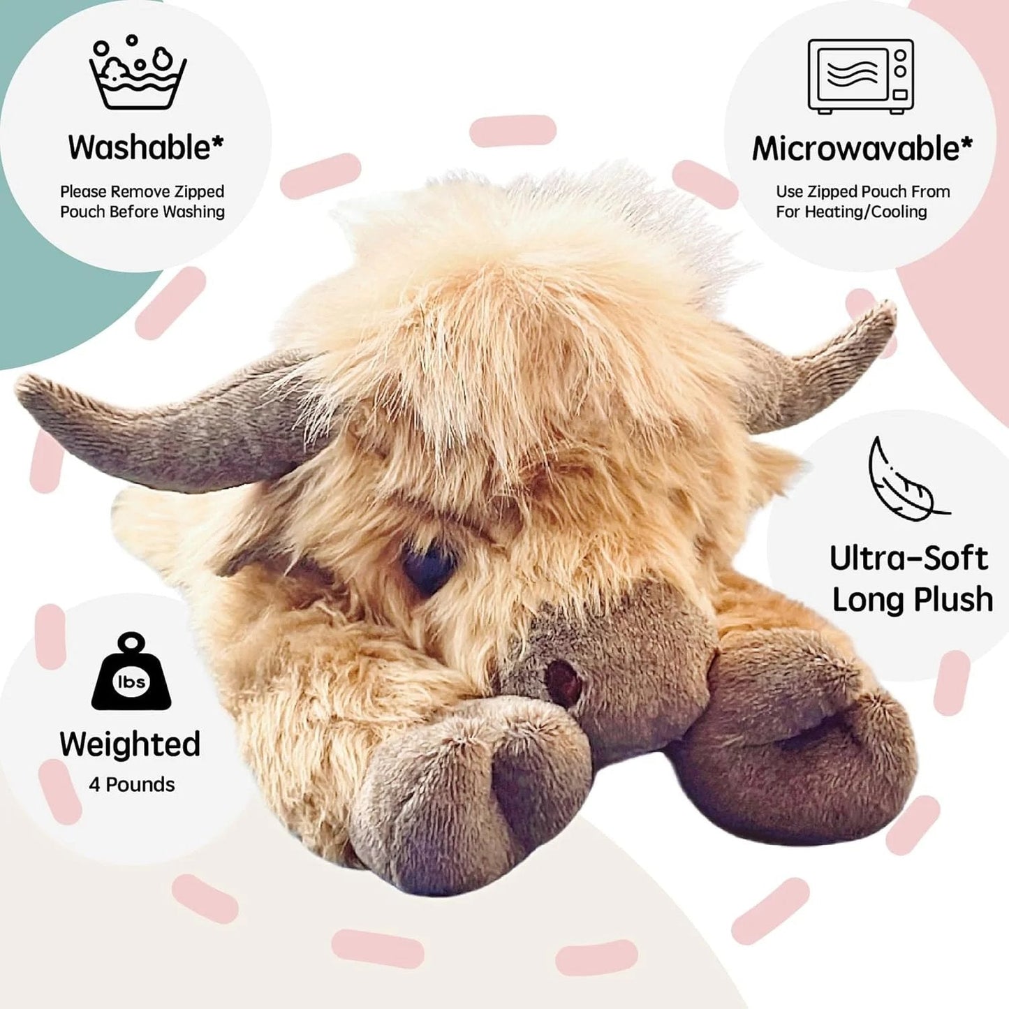 Cute cartoon highland cow stuffed animal