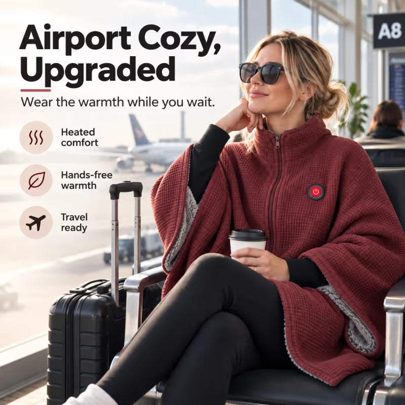 ♨️Wearable Heated Blanket ❄️ – Cozy Shawl with 3 Heat Levels & USB Power