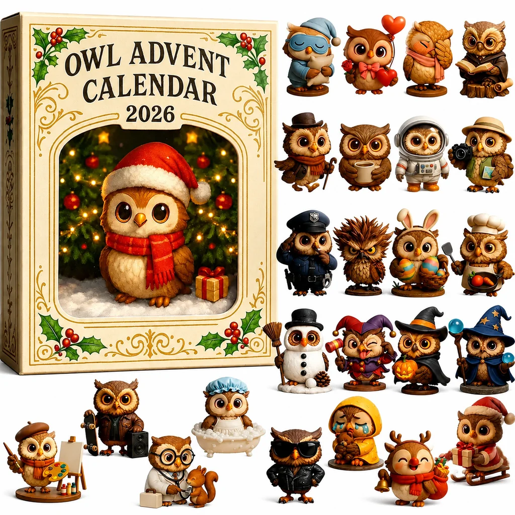 🦉2026 Owl Advent Calendar – 24-Day Christmas Countdown with Collectible Owl Figurines