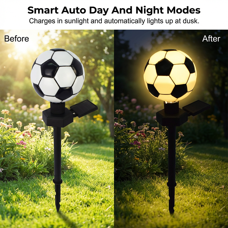 A fun and sporty solar-powered lamp for garden decoration