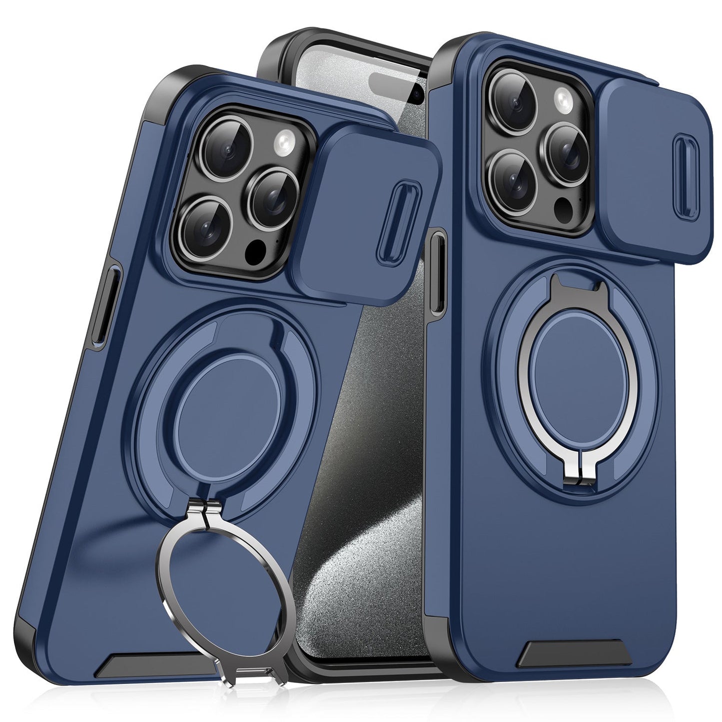 Case with Slide Camera Cover & Rotatable Ring Kickstand, Grade Shockproof Protective Case