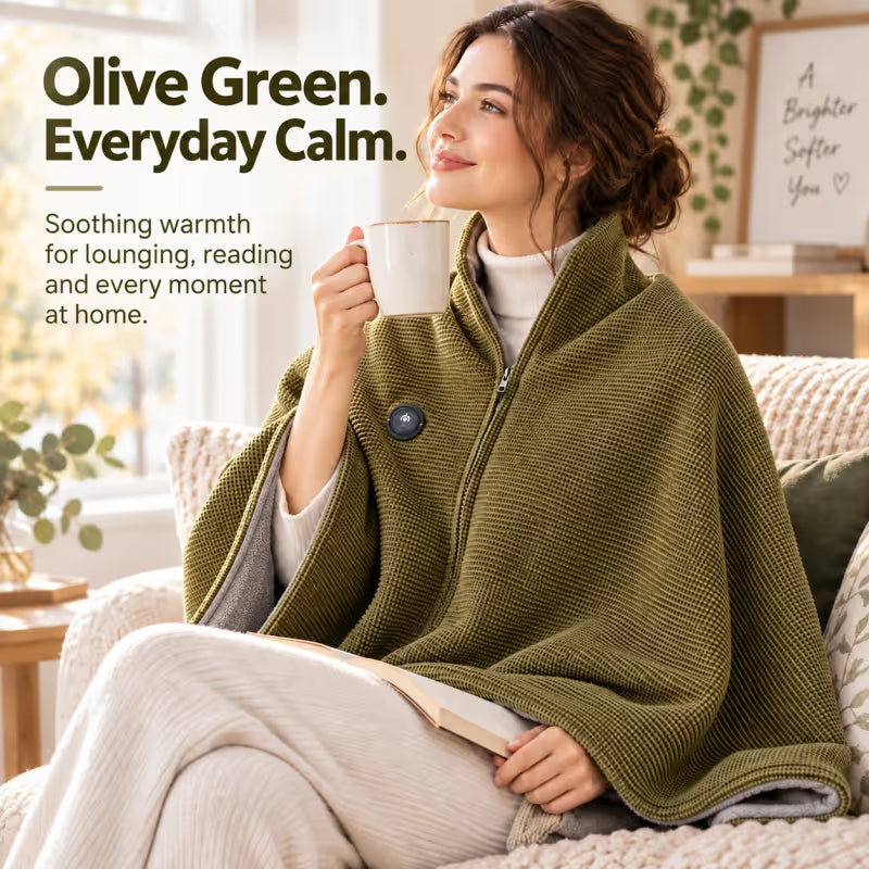 ♨️Wearable Heated Blanket ❄️ – Cozy Shawl with 3 Heat Levels & USB Power