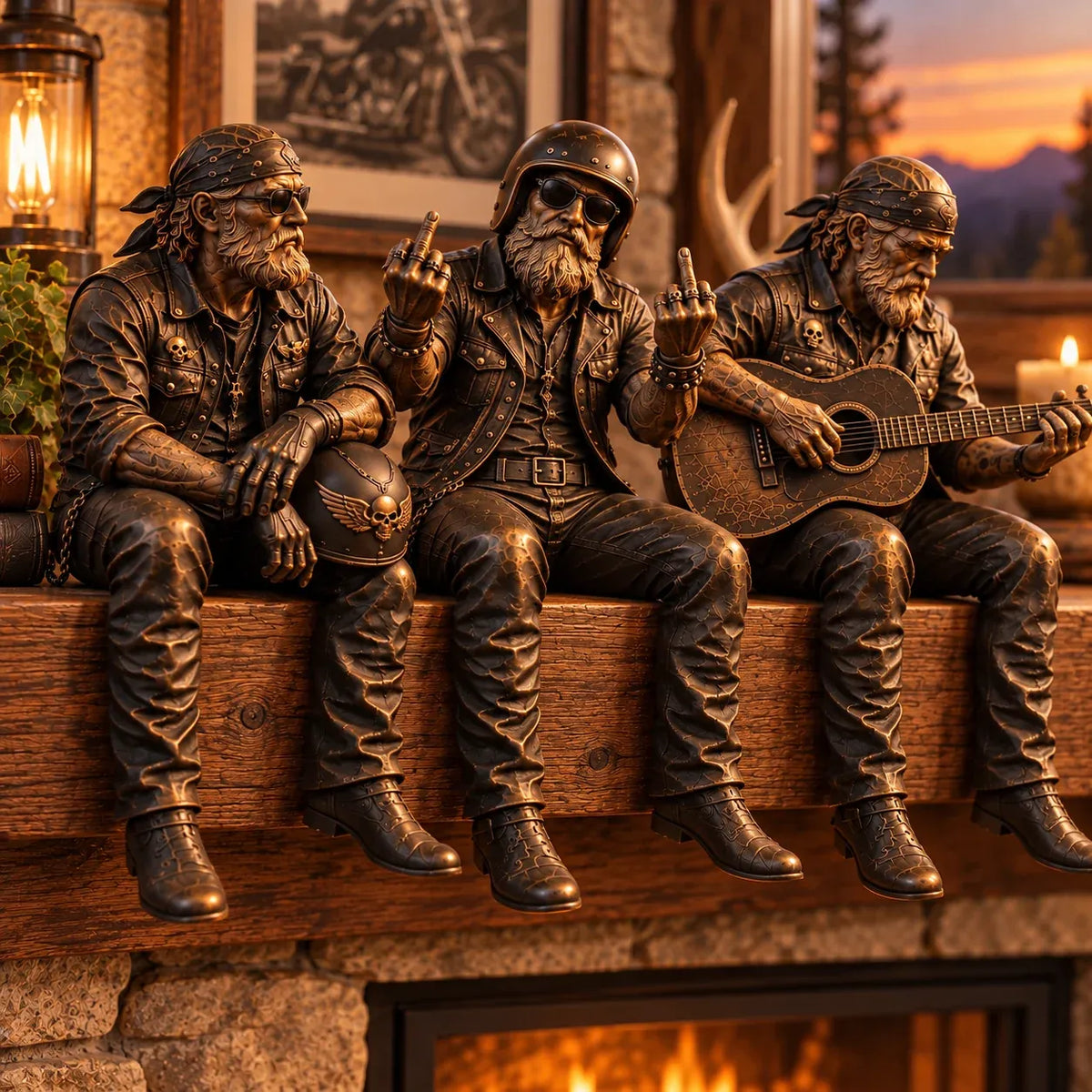 Old Biker Soul Shelf Sitter Collection – Rustic Motorcycle Rider Figurines for Men
