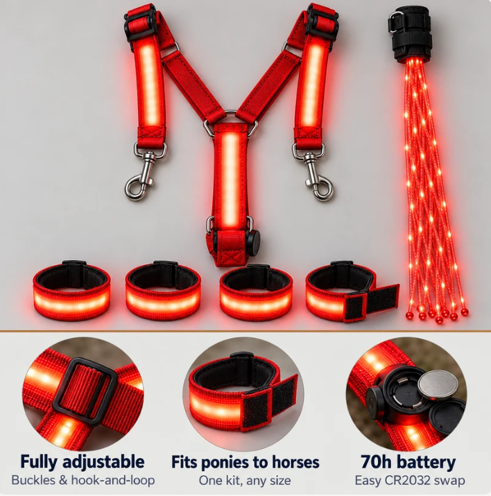 🐎✨ Light-Up Horse Riding Set – Be Seen After Dark on Evening Rides!