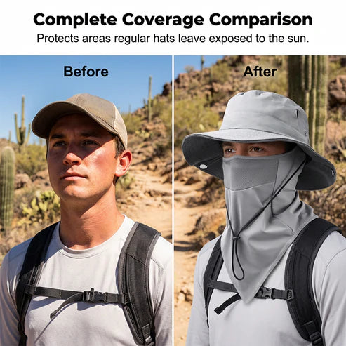 ☀️ Breathable fishing hat with a removable face mask