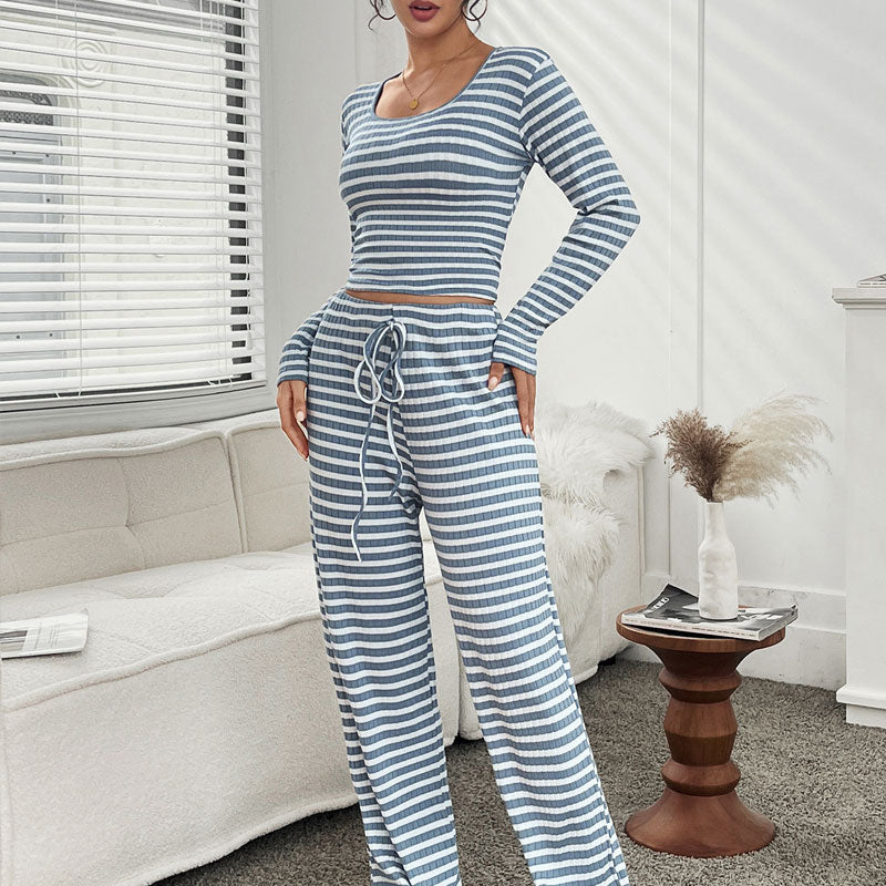 🎀 Striped Knit Slim Fit Two-Piece Set