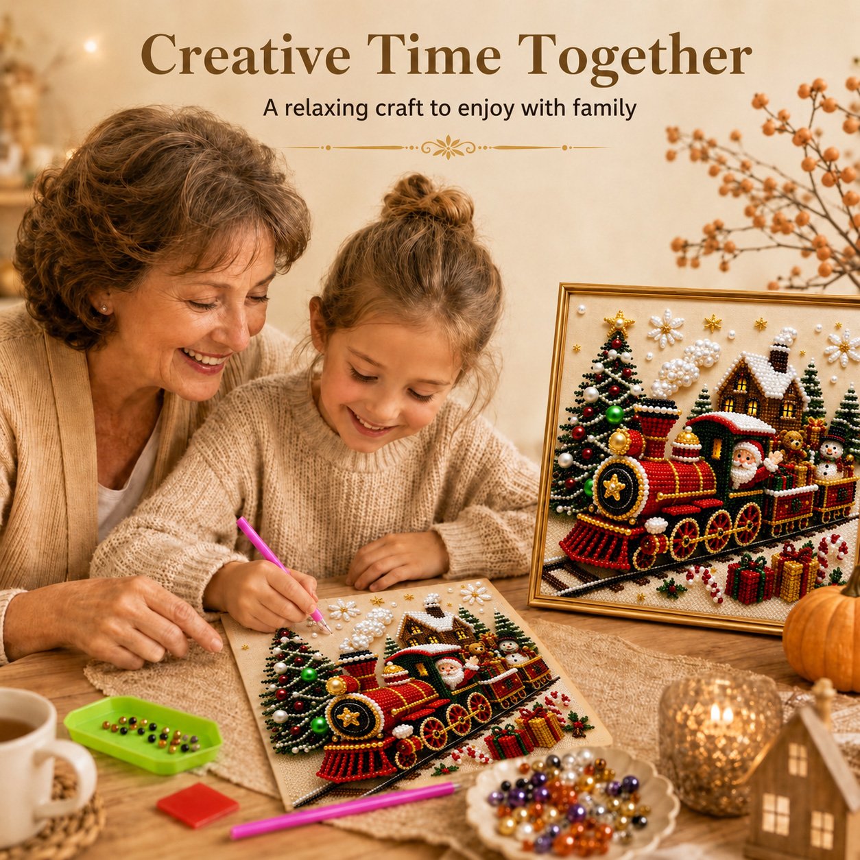 🎄🎅 Premium 3D Pearl Christmas Wall Art Kit | Luxury Flocked Canvas with Scratch-Resistant Non-Fading Pearl Beads DIY Holiday Decor ⛄️❄️
