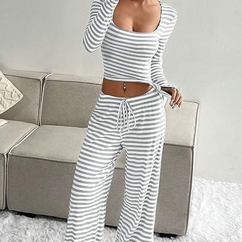 🎀 Striped Knit Slim Fit Two-Piece Set