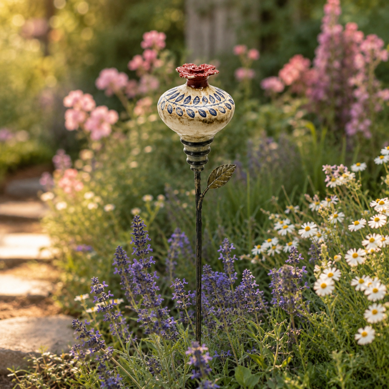 Vintage Hummingbird Feeder Garden Stake