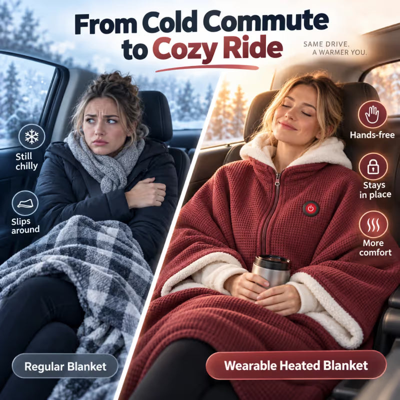 ♨️Wearable Heated Blanket ❄️ – Cozy Shawl with 3 Heat Levels & USB Power