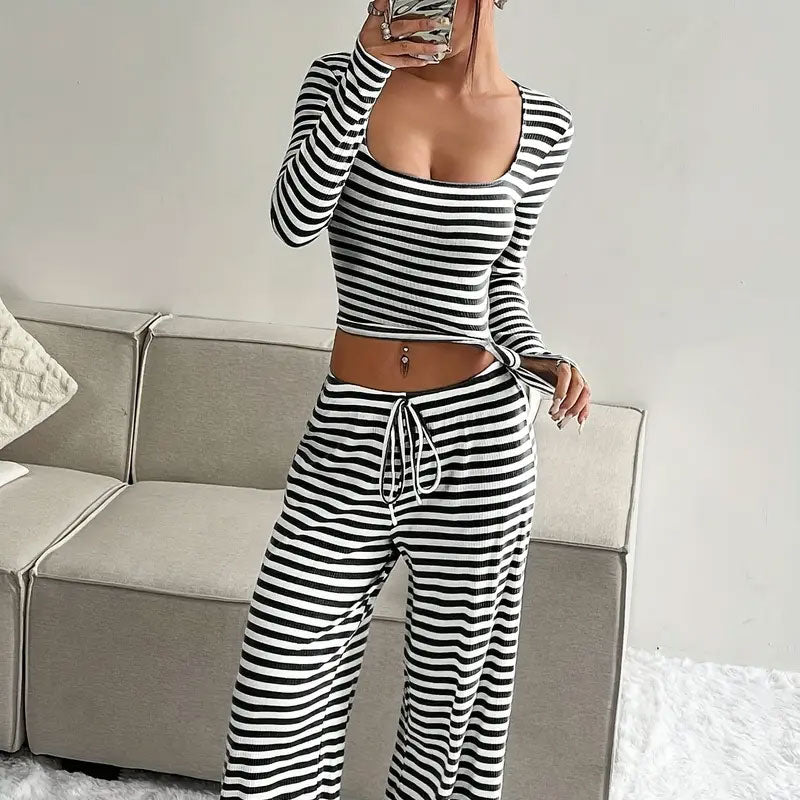 🎀 Striped Knit Slim Fit Two-Piece Set