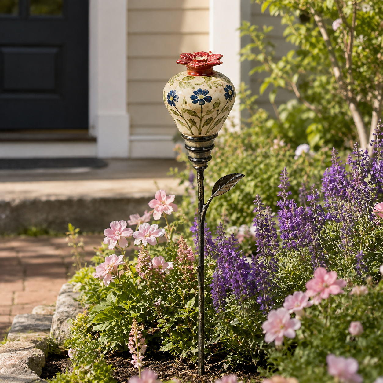 Vintage Hummingbird Feeder Garden Stake