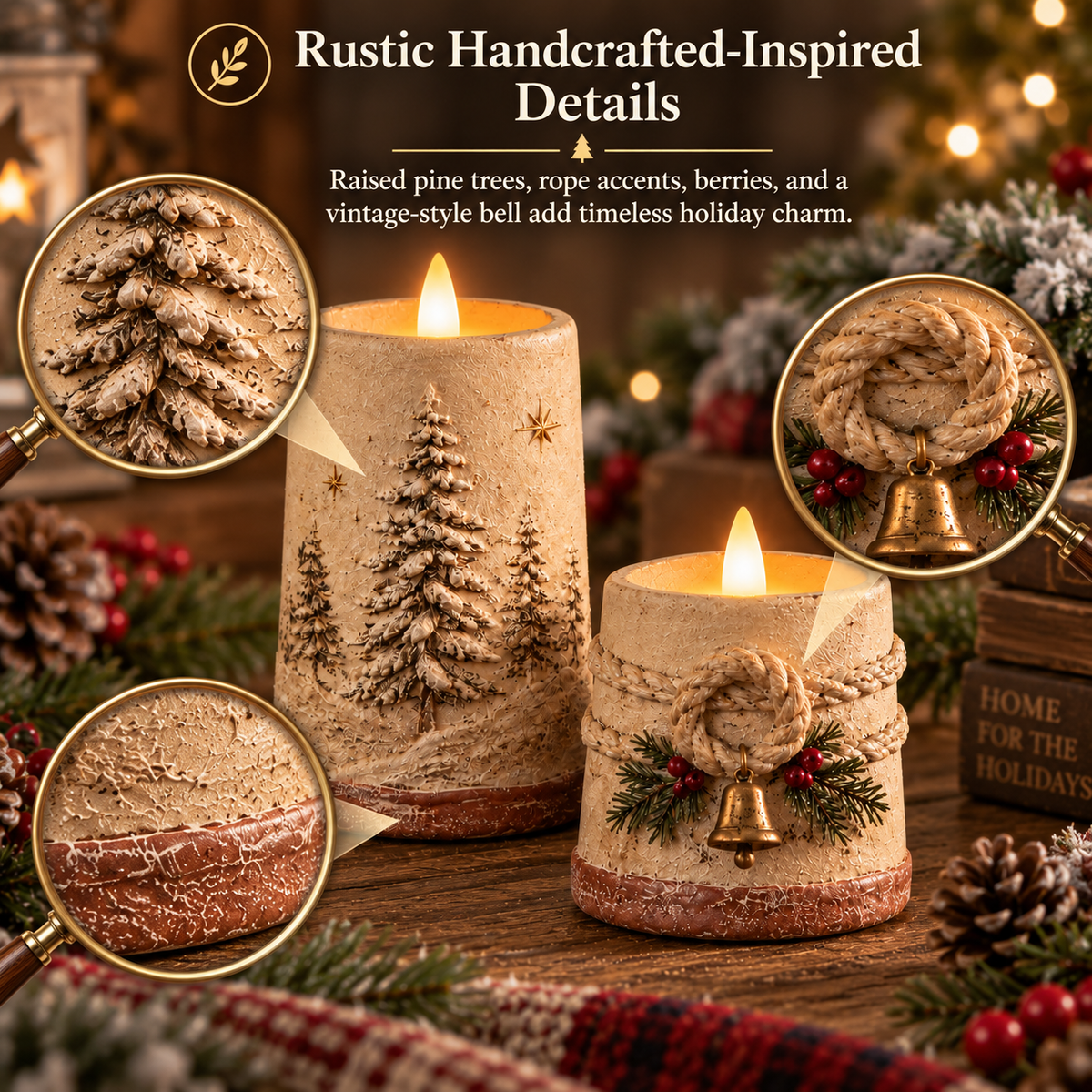 🕯️🎄 Rustic LED Christmas Candles — Flameless Glow with Remote Control & 6-Hour Timer