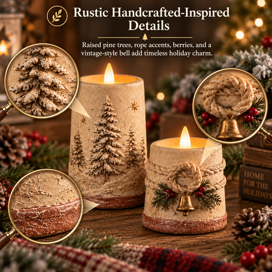 🕯️🎄 Rustic LED Christmas Candles — Flameless Glow with Remote Control & 6-Hour Timer