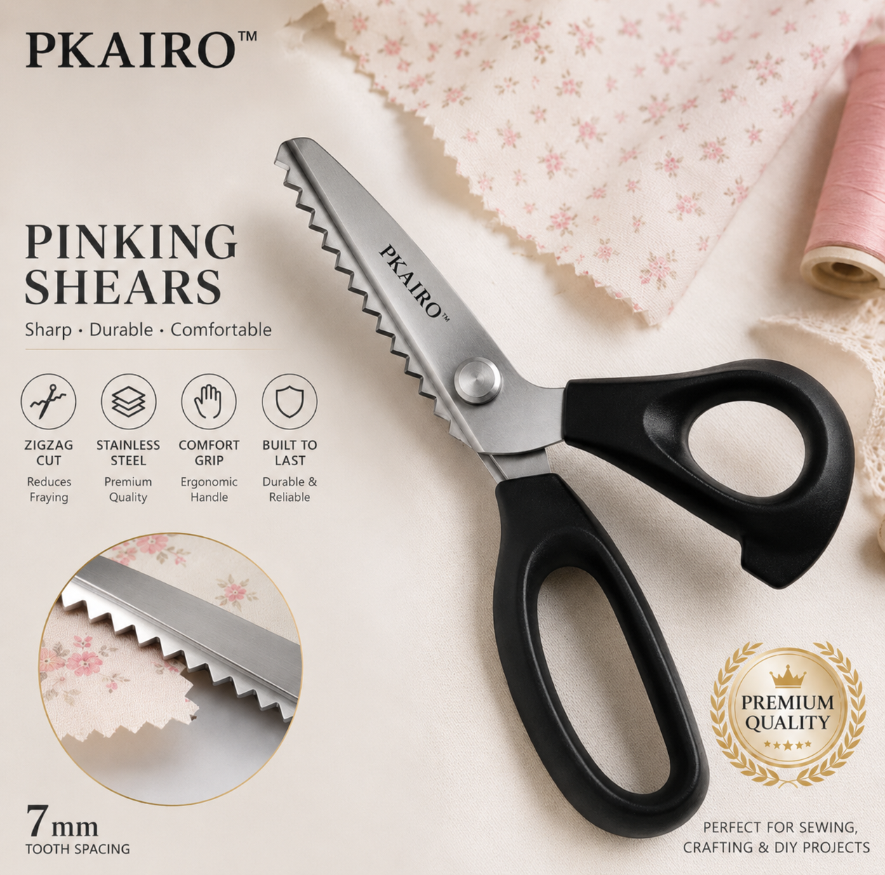 ✂️9.1" Professional Stainless Steel Pinking Shears-✨Sharp Zigzag Edge Fray-Free Scissors for Sewing & DIY Crafts