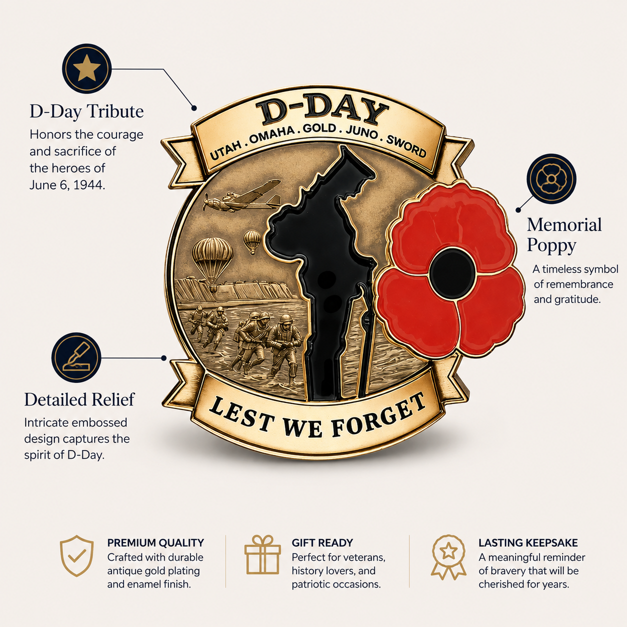 Honor Their Sacrifice 🌹 80th Anniversary Commemorative Brooch
