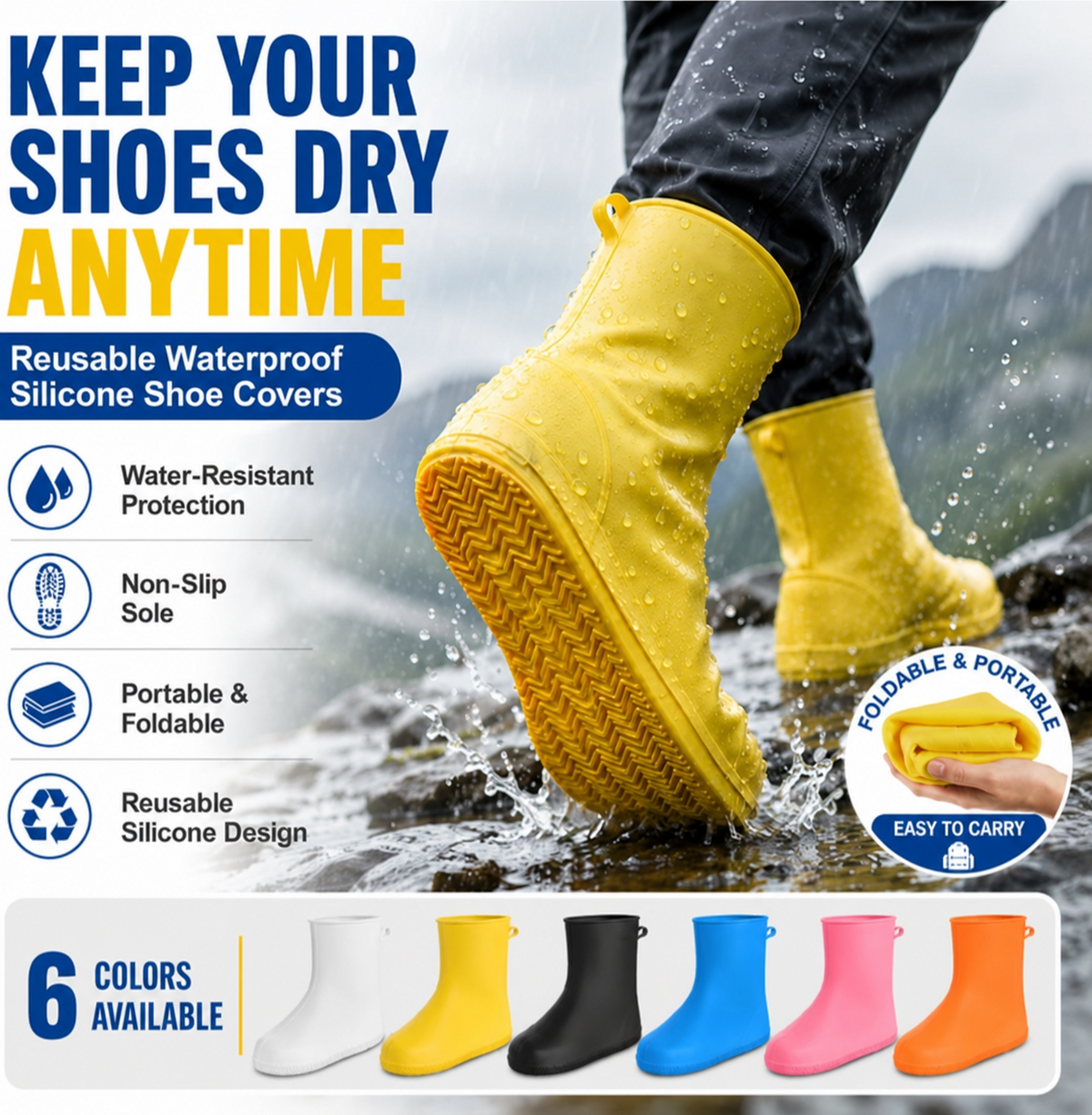👟💧 Ultra-durable rain shoe covers — Waterproof, non-slip and foldable, for your outdoor adventures