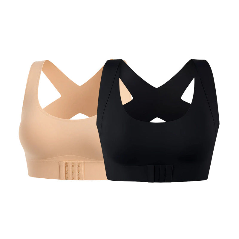 Wireless Support Bra with Front Closure and Crossed Straps at the Back