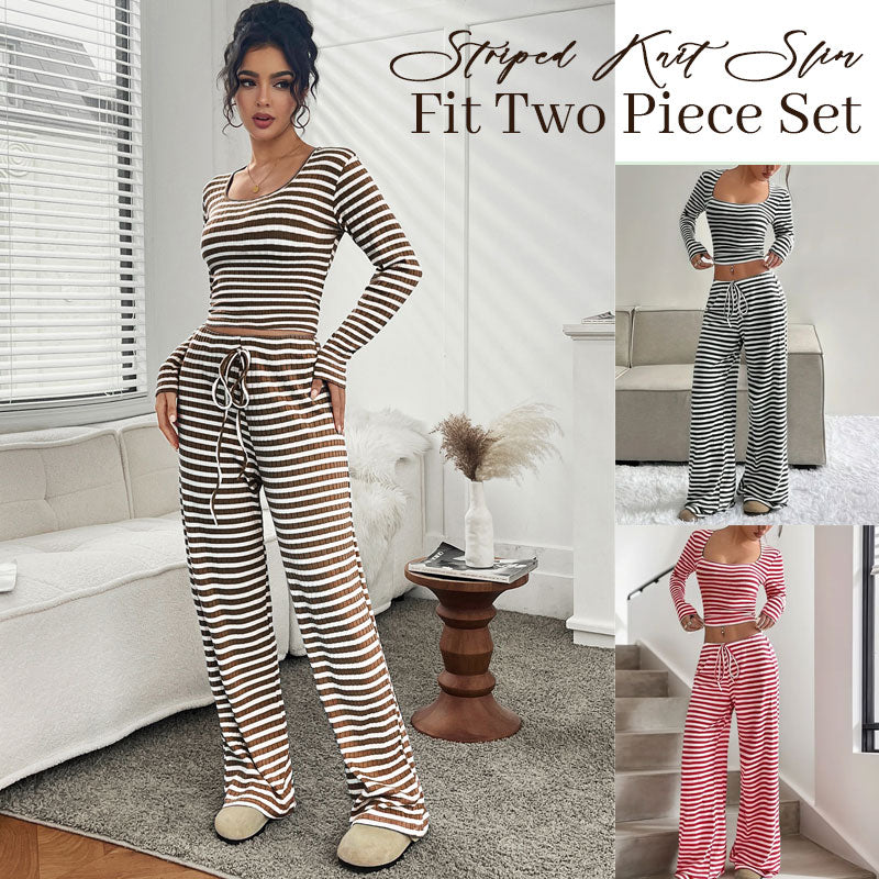 🎀 Striped Knit Slim Fit Two-Piece Set
