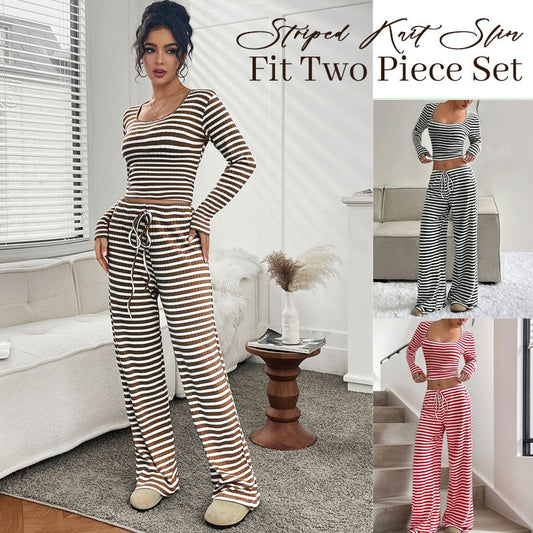 🎀 Striped Knit Slim Fit Two-Piece Set