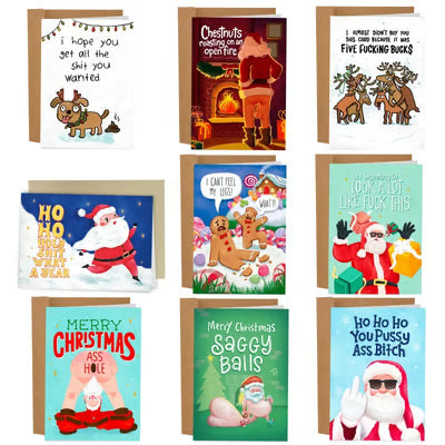 🔥Christmas Sale 49% Off🎄🎅Greetings Funny Inappropriate Christmas Card 9-Piece Set