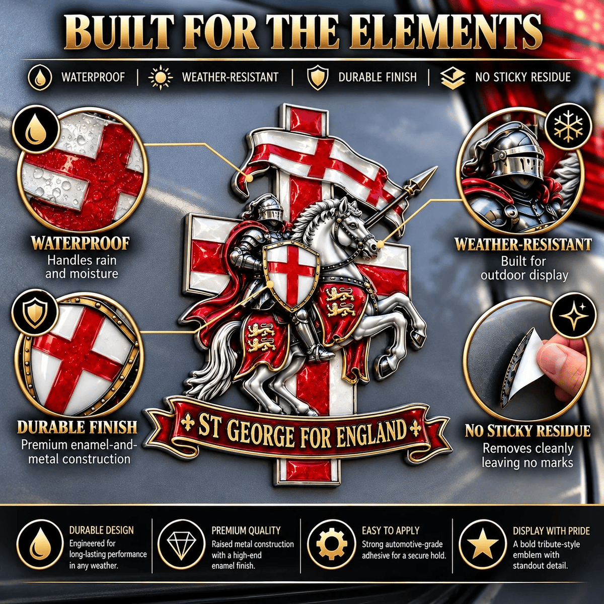 🛡️ “St George for England” Protection & Blessing Commemorative Metal Car Emblem