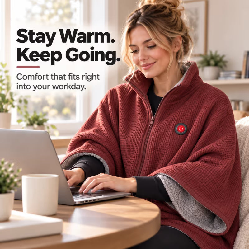 ♨️Wearable Heated Blanket ❄️ – Cozy Shawl with 3 Heat Levels & USB Power