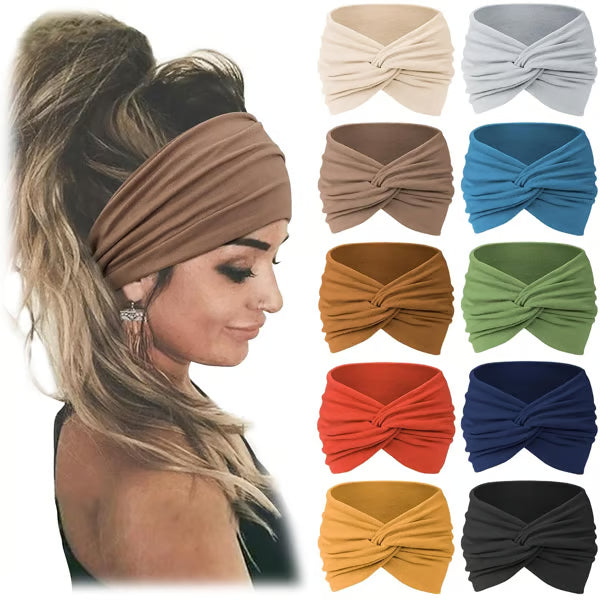10 Pack Wide Knotted Turban Headbands for Women