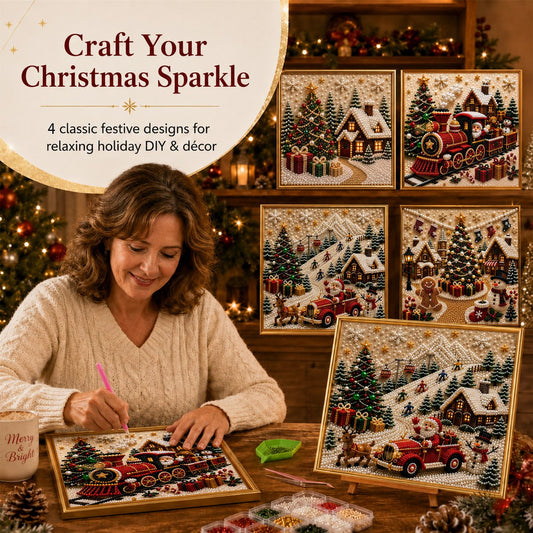 🎄🎅 Premium 3D Pearl Christmas Wall Art Kit | Luxury Flocked Canvas with Scratch-Resistant Non-Fading Pearl Beads DIY Holiday Decor ⛄️❄️