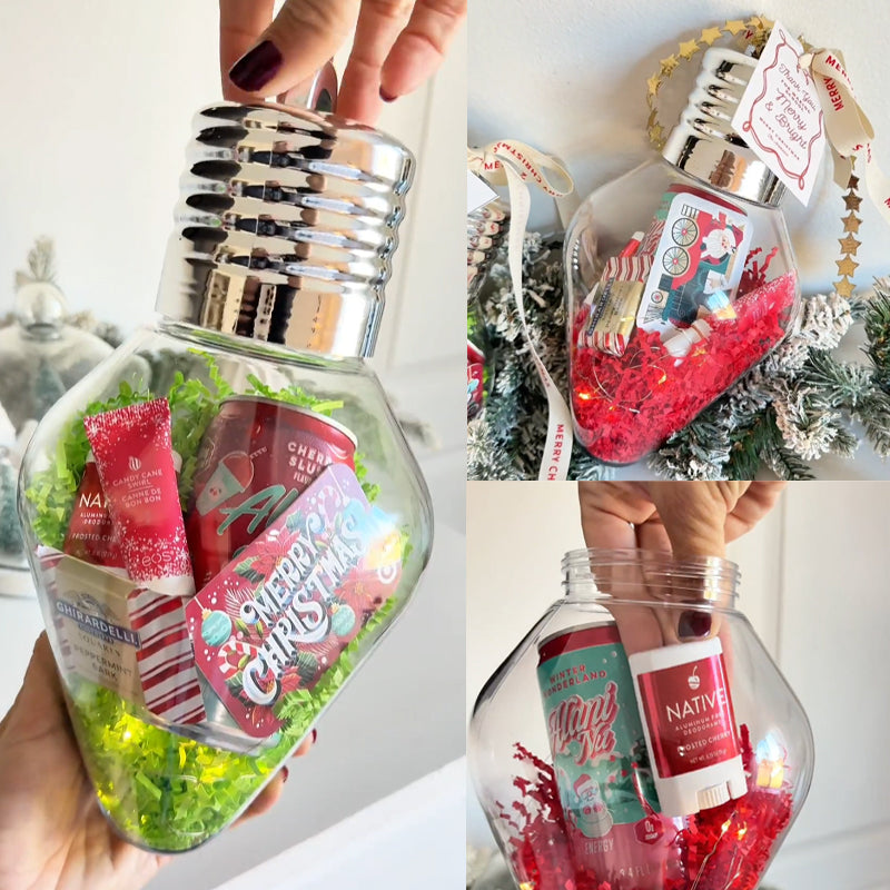 Christmas gift jar shaped like a light bulb