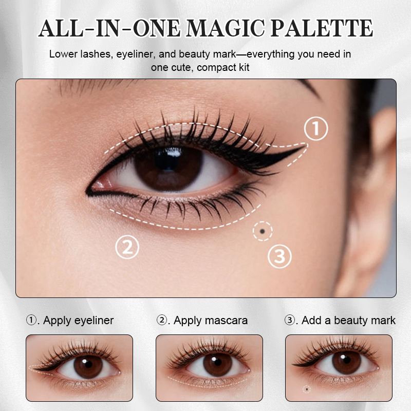 3-in-1 Portable Eye Makeup Kit: Lower Lash Stamp + Beauty Mark Dotter + Eyeliner