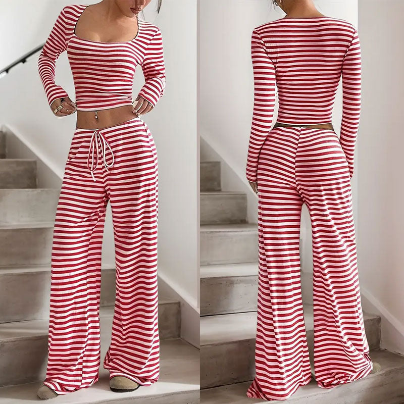 🎀 Striped Knit Slim Fit Two-Piece Set