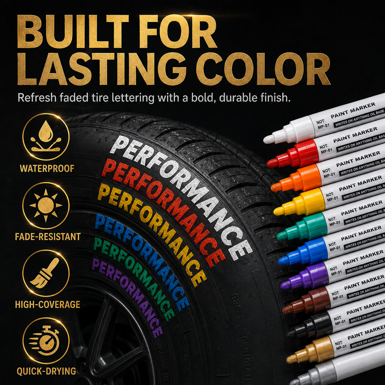 ✏️🔧 50% OFF! Oil-Based Waterproof Tire Marker Pen – 12 vibrant colors, waterproof & fade‑resistant. Perfect for tires, metal, glass & DIY crafts – bold marks that last! 🎨🚗