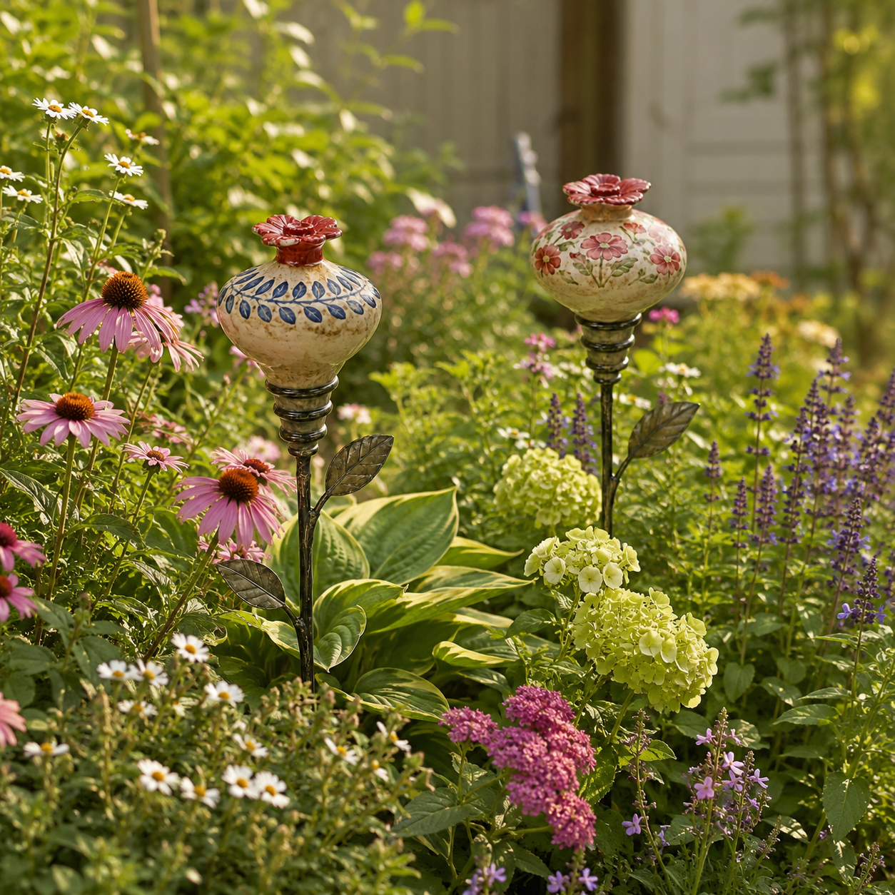 Vintage Hummingbird Feeder Garden Stake