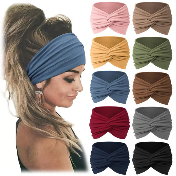10 Pack Wide Knotted Turban Headbands for Women