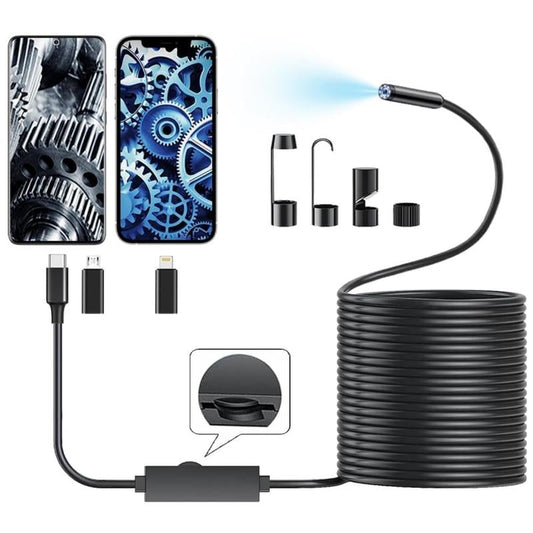 16.4ft Endoscope Camera with Light for iPhone and Android, 480P HD IP67 Waterproof Borescope with 8 Adjustable LED Lights, Semi-Rigid Snake Camera, 8mm Black, Diagnostic Tool