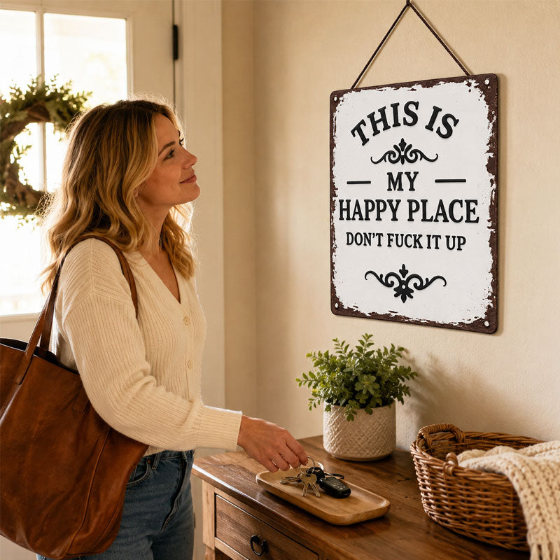 “This Is My Happy Place” Rustic metal Hanging Sign ✨🏡💖