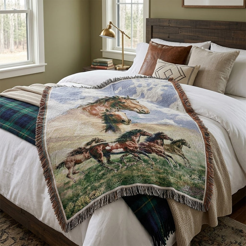 🐎 Spirit of the Wild: Artisan Horse Tapestry Blanket