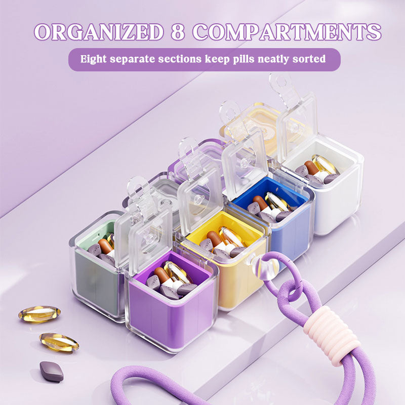 💊 Cube Pill Organizer - Portable 8-Compartment Case
