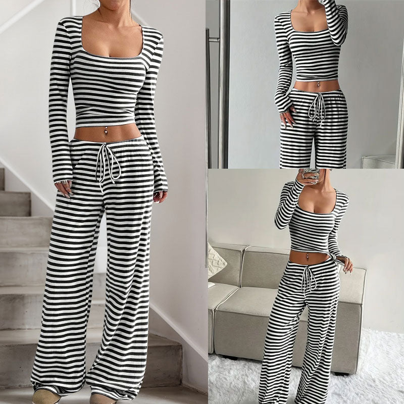 🎀 Striped Knit Slim Fit Two-Piece Set