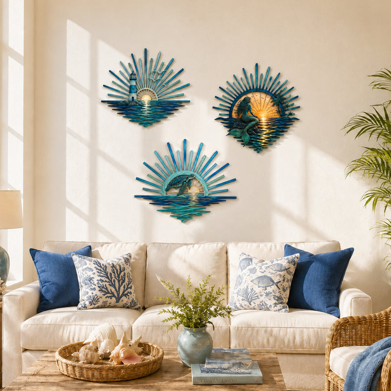 ⏳ Last Day 49% OFF – 🌊 Coastal Sunrise Metal Wall Art🐚